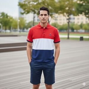 Polo Ralph Lauren Shirt XL Red Blue Polo Short Sleeve Blue Pony Classic Fit